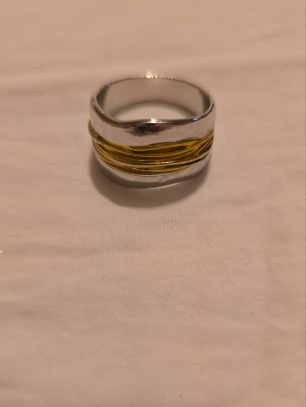 Sterling Silver Tone Ring with Gold Accent Band - Women's Fashion